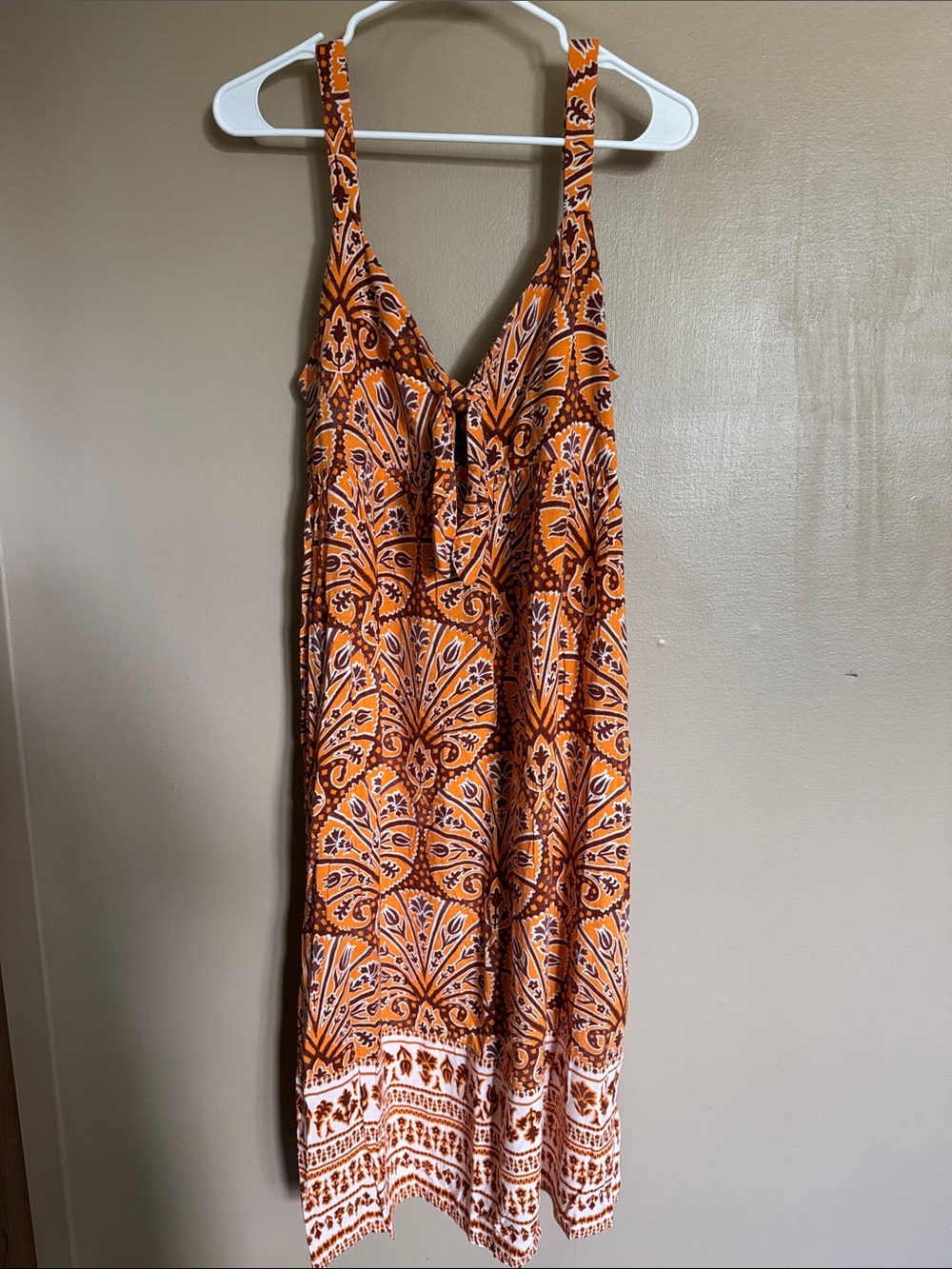 Knox Rose Orange and Brown Paisley Tie-Front Sundress